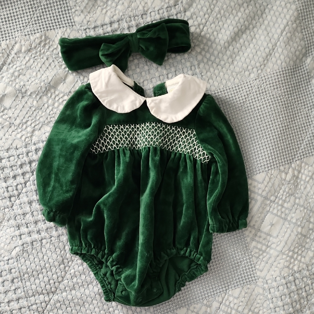 Little Me Green and White Baby Outfit